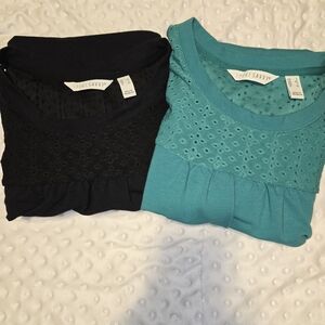 Lot Of Two Sport Savvy Elbow-Sleeve Eyelet Pullovers Green And Black Tops Sz XL